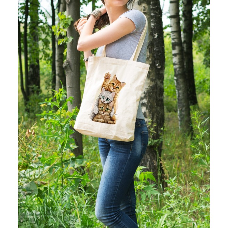 Bez Çanta Sevimli Kardes Kediler  Baskılı Çanta Hediyelik Çanta BDKCNTA002