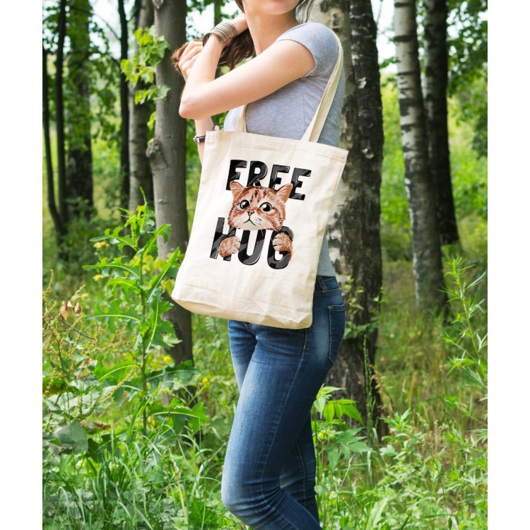 Bez Çanta Free Hug Cat Baskılı Çanta Hediyelik Çanta BDKCNTA007 Bez Çanta Free Hug Cat Baskılı Çanta Hediyelik Çanta BDKCNTA007