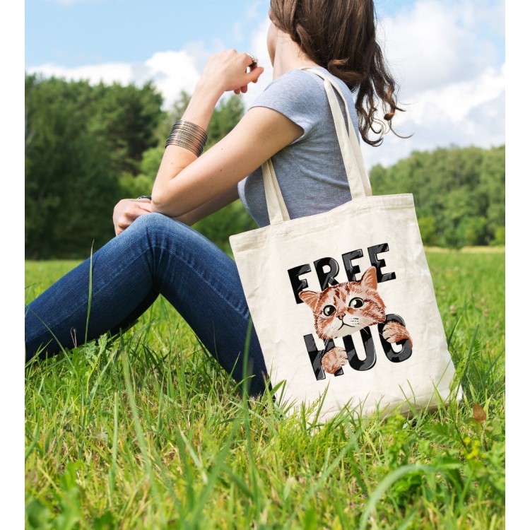 Bez Çanta Free Hug Cat Baskılı Çanta Hediyelik Çanta BDKCNTA007 Bez Çanta Free Hug Cat Baskılı Çanta Hediyelik Çanta BDKCNTA007