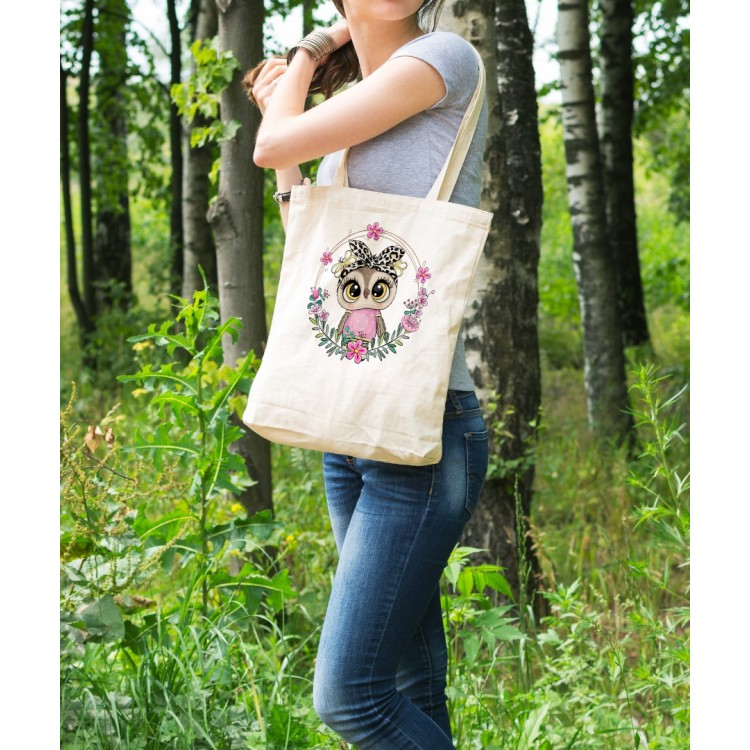 Bez ÇantaPink Baykuş Owl Baskılı Çanta Hediyelik Çanta BDKCNTA010