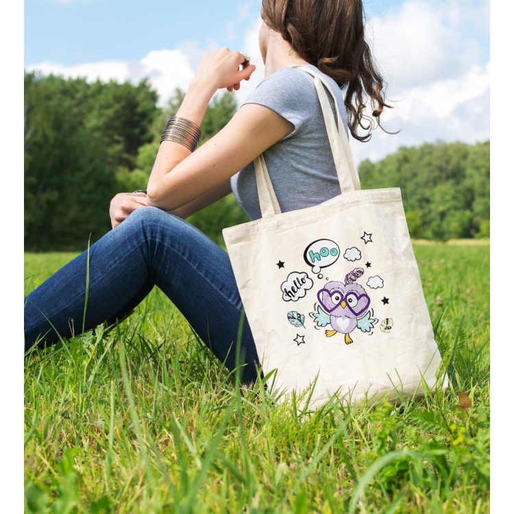 Bez Çanta Hello Hoo Owl Baskılı Çanta Hediyelik Çanta BDKCNTA043
