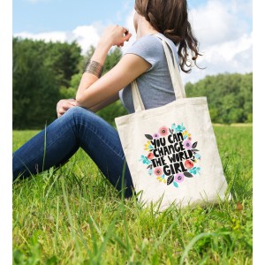 Bez Çanta You Can Chance The World Girl Baskılı Çanta Hediyelik Çanta BDKCNTA049