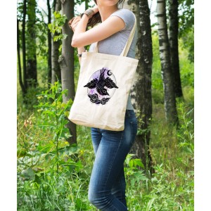 Bez Çanta Siyah Kuş Ay Baskılı Çanta Hediyelik Çanta BDKCNTA068