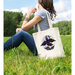 Bez Çanta Siyah Kuş Ay Baskılı Çanta Hediyelik Çanta BDKCNTA068