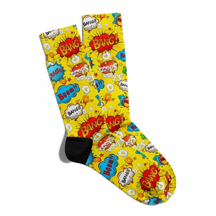 Eğlenceli Çorap Unisex Sarı Popart Baskılı Çorap ECSOKET002