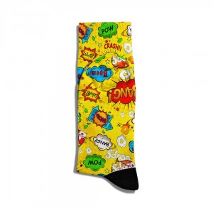 Eğlenceli Çorap Unisex Sarı Popart Baskılı Çorap ECSOKET002