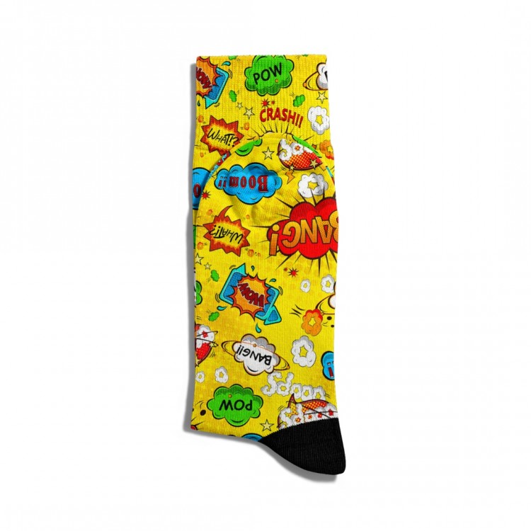 Eğlenceli Çorap Unisex Sarı Popart Baskılı Çorap ECSOKET002