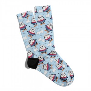 Eğlenceli Çorap Unisex Gri Animal Denizci Penguen Baskılı Çorap ECSOKET010