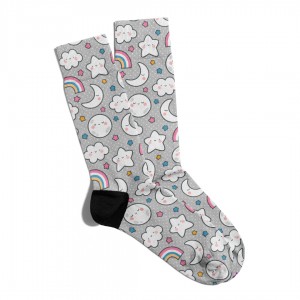 Eğlenceli Çorap Unisex Gri Ay Gökkuşağı Baskılı Çorap ECSOKET015