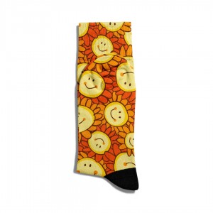Eğlenceli Çorap Unisex  Gülen Papatya Emoji Baskılı Çorap ECSOKET039