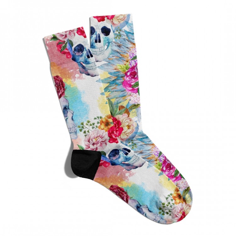Eğlenceli Çorap Unisex Çiçek Skull Kuru Kafa Baskılı Çorap ECSOKET045