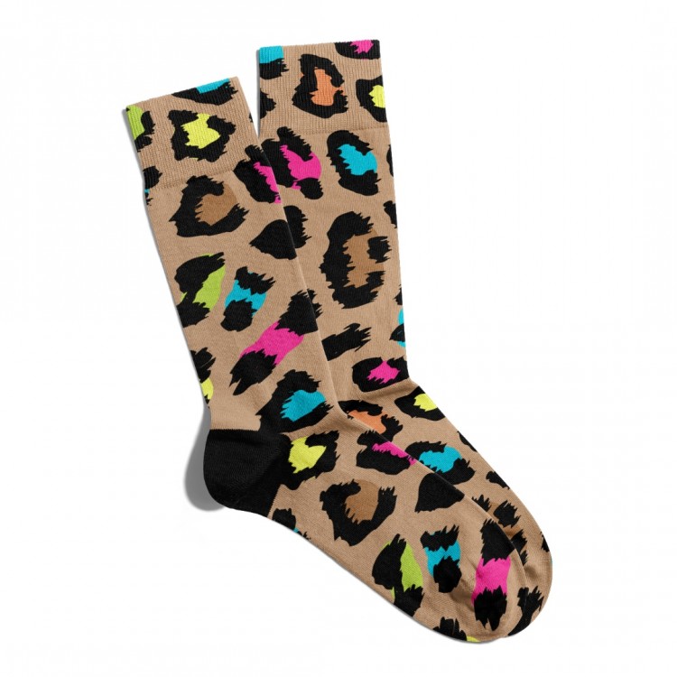Eğlenceli Çorap Unisex  Bej Leopar Desen Baskılı Çorap ECSOKET047