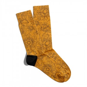 Eğlenceli Çorap Unisex  Sarı Çiçek Desen Baskılı Çorap ECSOKET051