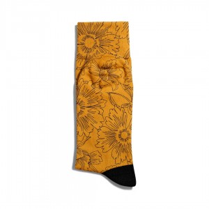 Eğlenceli Çorap Unisex  Sarı Çiçek Desen Baskılı Çorap ECSOKET051