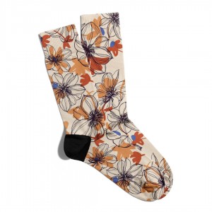 Eğlenceli Çorap Unisex  Bej Flower  Baskılı Çorap ECSOKET053