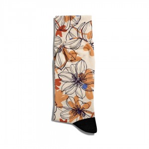 Eğlenceli Çorap Unisex  Bej Flower  Baskılı Çorap ECSOKET053