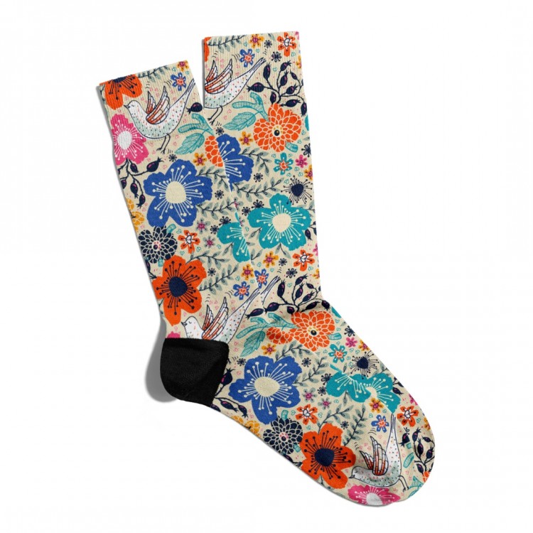 Eğlenceli Çorap Unisex Yaz Esintisi Kuş ve Çicek Baskılı Çorap ECSOKET070