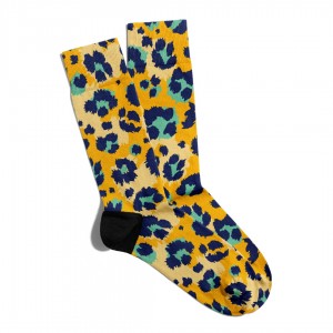 Eğlenceli Çorap Unisex  Sarı Leopar Desen Baskılı Çorap ECSOKET078