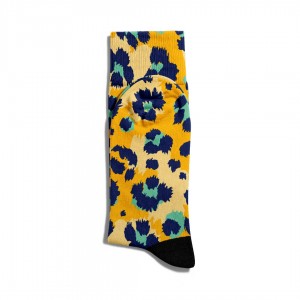 Eğlenceli Çorap Unisex  Sarı Leopar Desen Baskılı Çorap ECSOKET078