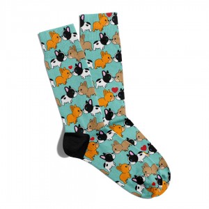Eğlenceli Çorap Unisex  Sevimli Cift Kopekli Baskılı Çorap ECSOKET080