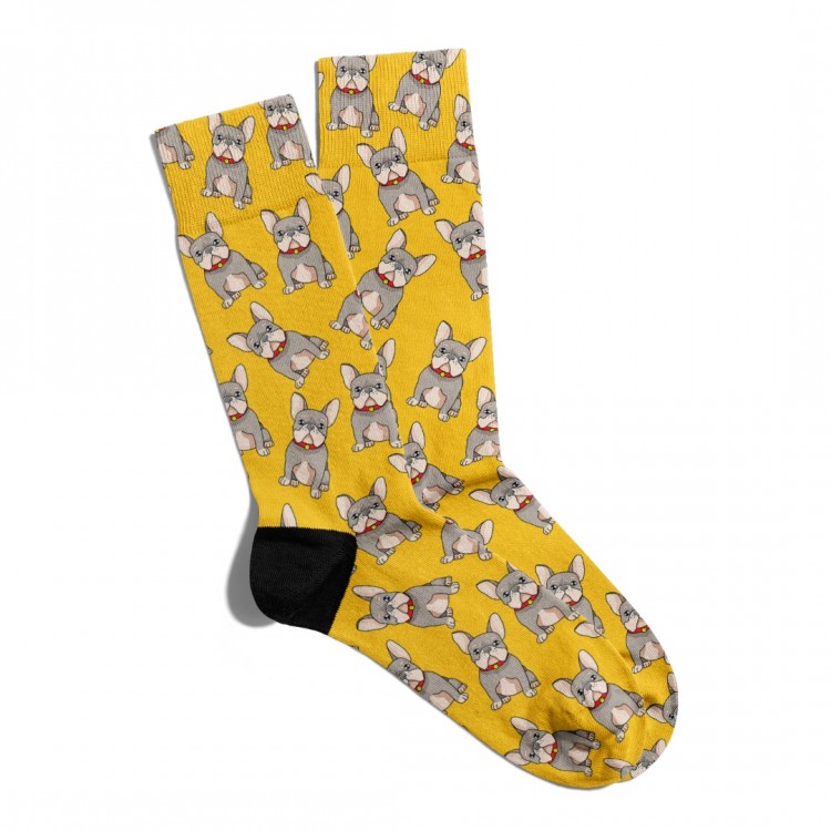 Eğlenceli Çorap Unisex  Sarı Sevimli Kopek Baskılı Çorap ECSOKET090