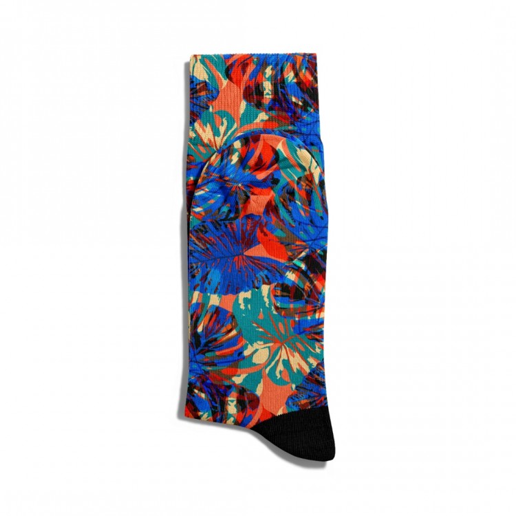 Eğlenceli Çorap Unisex  Flower Mavi  Yaz Çicekleri Baskılı Çorap ECSOKET092