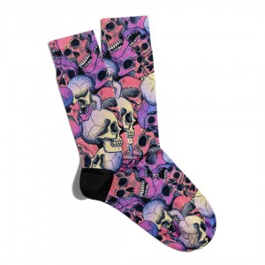 Eğlenceli Çorap Unisex  Renkli Skull X2 Baskılı Çorap ECSOKET100