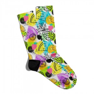 Eğlenceli Çorap Unisex Ananas Limon PopArt Mevsim Baskılı Çorap ECSOKET108