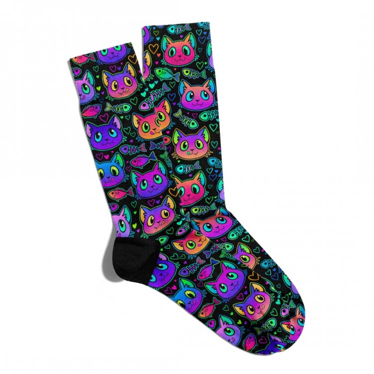 Eğlenceli Çorap Unisex Balık ve Kedi Baskılı Çorap ECSOKET112 Eğlenceli Çorap Unisex Balık ve Kedi Baskılı Çorap ECSOKET112