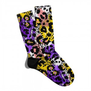 Eğlenceli Çorap Unisex  Sarı Leopar Desen Baskılı Çorap ECSOKET136