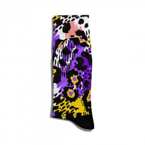 Eğlenceli Çorap Unisex  Sarı Leopar Desen Baskılı Çorap ECSOKET136