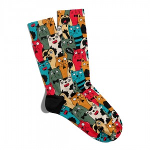 Eğlenceli Çorap Unisex  Renkli Kediler Meoow Baskılı Çorap ECSOKET141