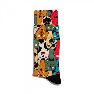 Eğlenceli Çorap Unisex  Renkli Kediler Meoow Baskılı Çorap ECSOKET141