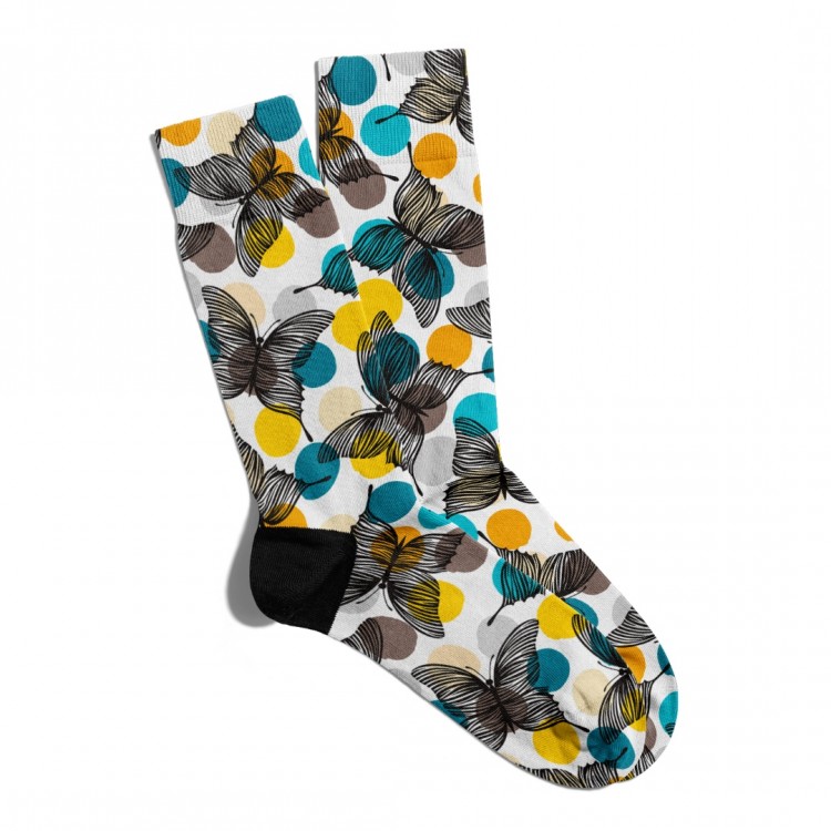 Eğlenceli Çorap Unisex  Çiçek ve Kelebek Baskılı Çorap ECSOKET149