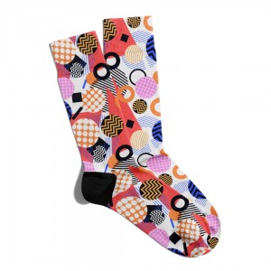 Eğlenceli Çorap Unisex  Geomektrik Retro Desen Baskılı Çorap ECSOKET158