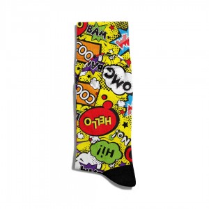 Eğlenceli Çorap Unisex  Omg Hi Hello PopArt Sarı Baskılı Çorap ECSOKET171