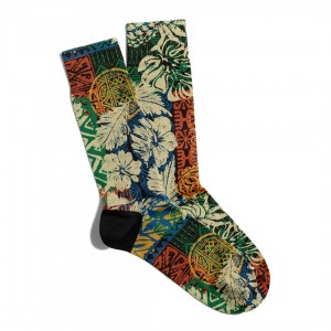 Eğlenceli Çorap Unisex  Bej Yaz Esintisi Renkli Desen Baskılı Çorap ECSOKET174