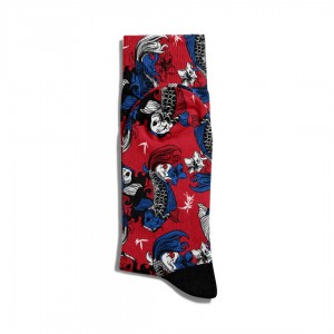 Eğlenceli Çorap Unisex  Kırmızı Zemin Balık Baskılı Çorap ECSOKET183