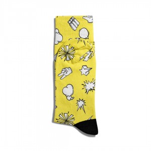 Eğlenceli Çorap Unisex  Bej Sarı PopArt Simgeler Baskılı Çorap ECSOKET186