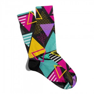 Eğlenceli Çorap Unisex  Bej Sarı Geometrik Cizgi Desen Baskılı Çorap ECSOKET187