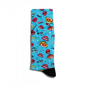 Eğlenceli Çorap Unisex  Kiss me PopArt Simgeler Baskılı Çorap ECSOKET207