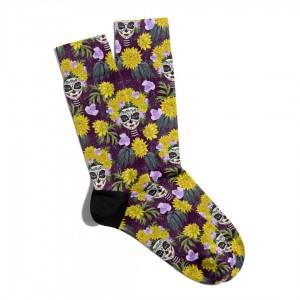 Eğlenceli Çorap Unisex Çiçek Detay Skull Baskılı Çorap ECSOKET231