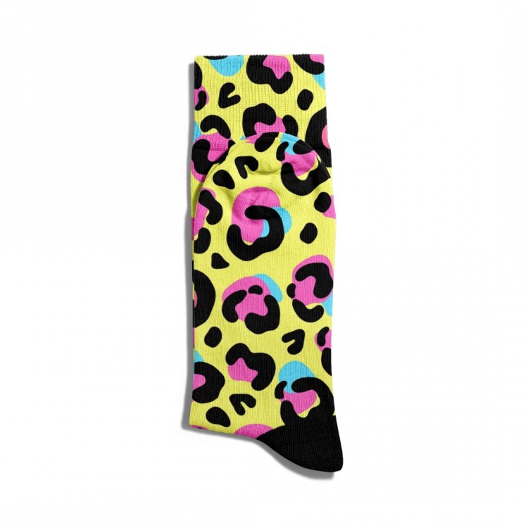 Eğlenceli Çorap Unisex Sarı Leopar Desen Baskılı Çorap ECSOKET235