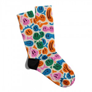 Eğlenceli Çorap Unisex Bej Renkli Emoji Desen Baskılı Çorap ECSOKET244