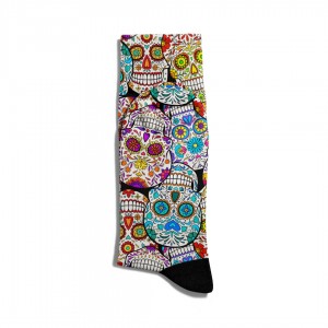 Eğlenceli Çorap Unisex Renkli Kuru Kafa Desen Baskılı Çorap ECSOKET251