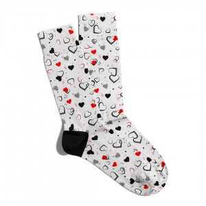 Eğlenceli Çorap Unisex Siyah Kırmızı Kalp Baskılı Çorap ECSOKET256