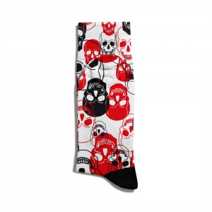 Eğlenceli Çorap Unisex  Renkli Kırmızı Siyah Skull Baskılı Çorap ECSOKET257