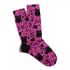 Eğlenceli Çorap Unisex Love Skull ve Teddy Bear Baskılı Çorap ECSOKET293