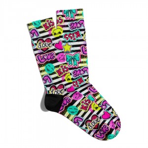 Eğlenceli Çorap Unisex Love Kiss  Kalp PopArt Baskılı Çorap ECSOKET299