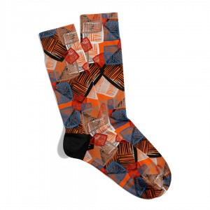 Eğlenceli Çorap Unisex Geometrik Etnik Kare Desen Baskılı Çorap ECSOKET310